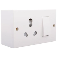 ANCHOR PW Combine Box Socket 10/20 Amp & Switch 20 Amp with Junction Box Polycarbonate (White) - WHITE, NA